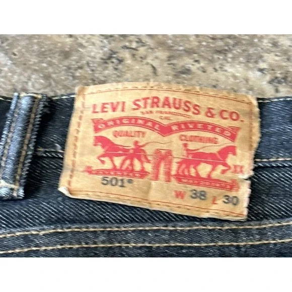 Levis Jeans Mens 38 Black 100% Cotton 501 Straight Denim Pants 38x30 Fit 38X29 - Picture 7 of 7
